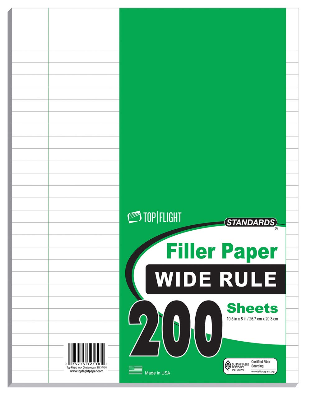Top Flight Filler Paper, 10.5 X 8 Inches, Wide Rule, 200 Sheets (12110)