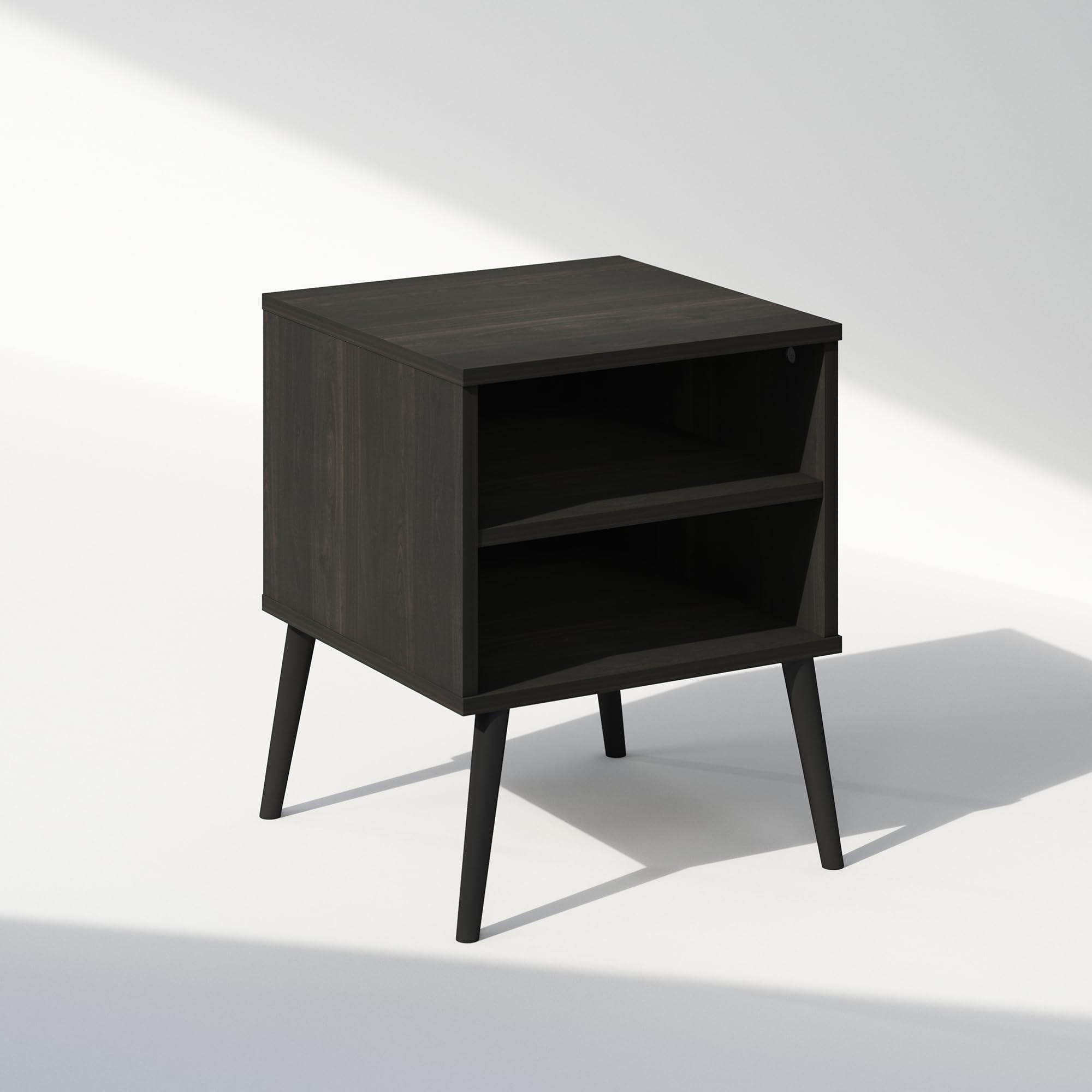 Furinno Claude Mid Century Style Nightstand With Wood Legs, 15.55 (D) X 15.55 (W) X 20.16 (H) Inches, Espresso