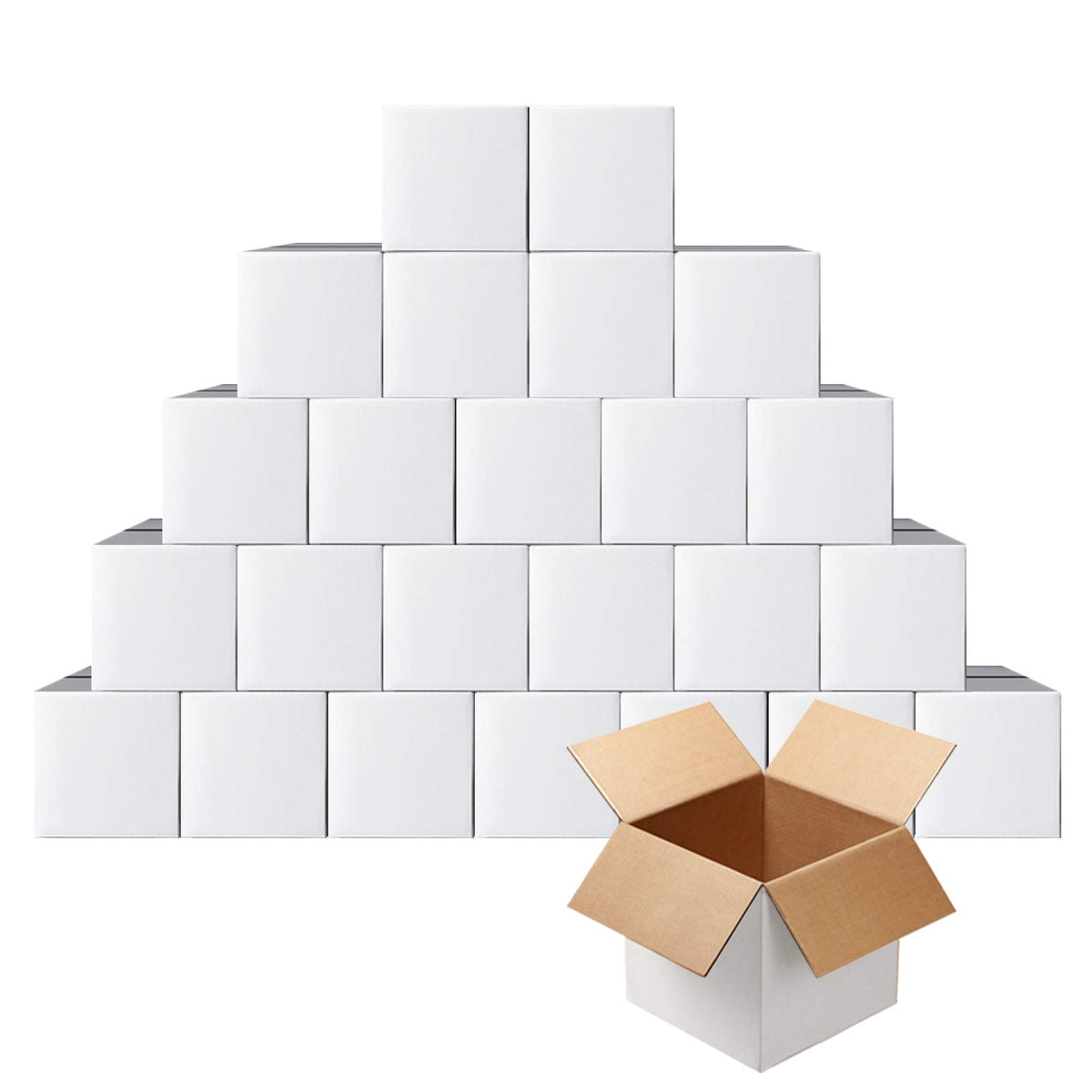 Petaflop 5X5X5 Shipping Boxes, Small White Corrugated Cardboard Box For Mailing, 25 Pack
