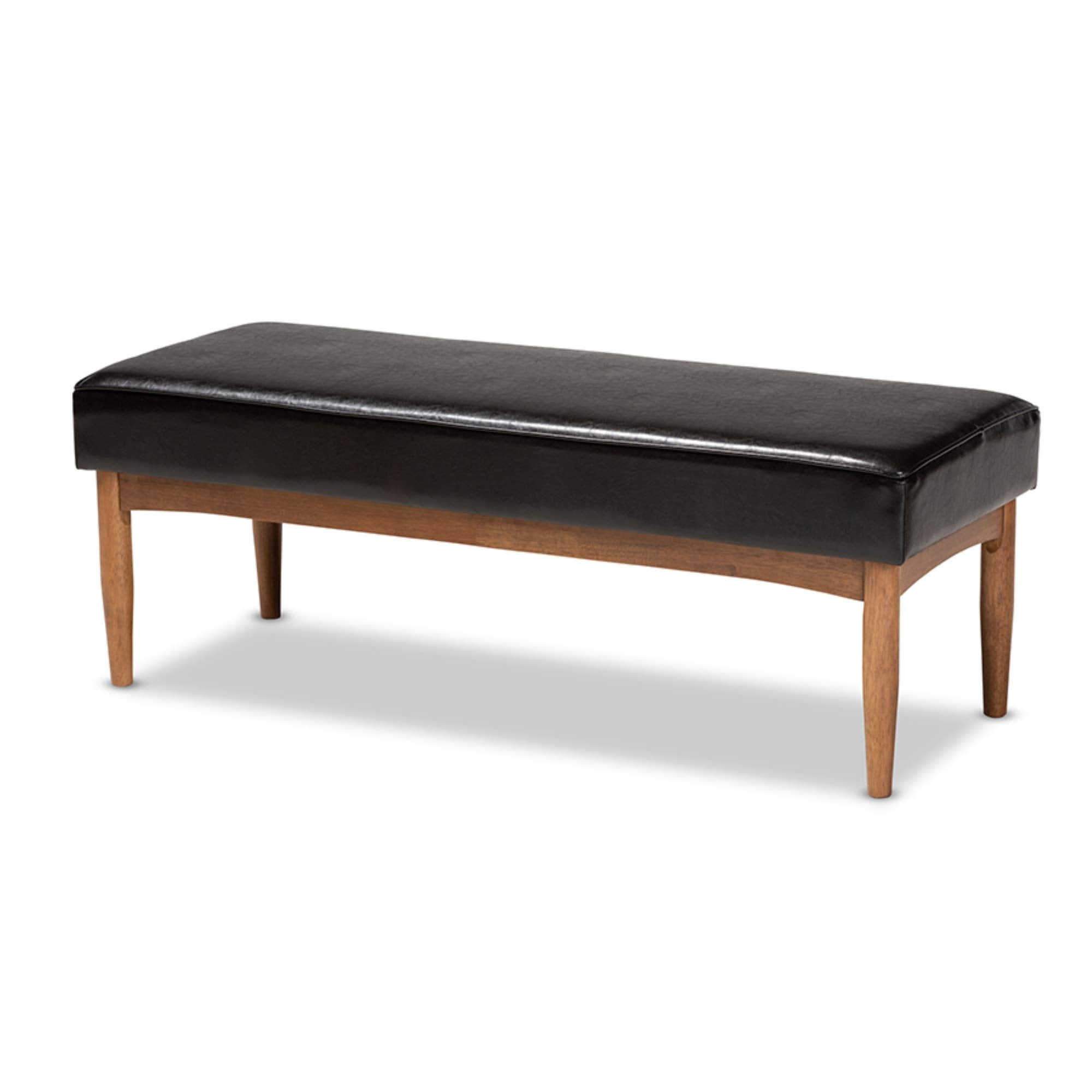 Baxton Studio Arvid Mid-Century Modern Dark Brown Faux Leather Upholstered Wood Dining Bench