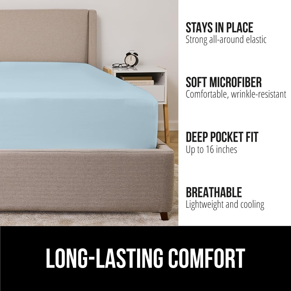 Gorilla Grip Fitted Sheets, Stay In Place Full Size Bottom Bed Sheet, Deep Pocket Mattress, Soft Breathable Lightweight Microfiber, All Around Elastic, Oeko-Tex, Wrinkle And Shrink Resistant, Seablue