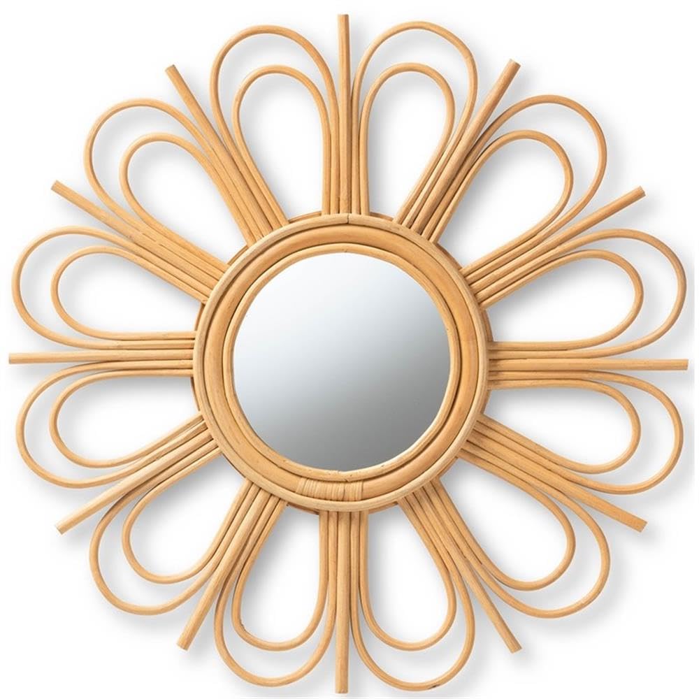 Baxton Studio Sakura Modern Bohemian Natural Brown Rattan Accent Wall Mirror