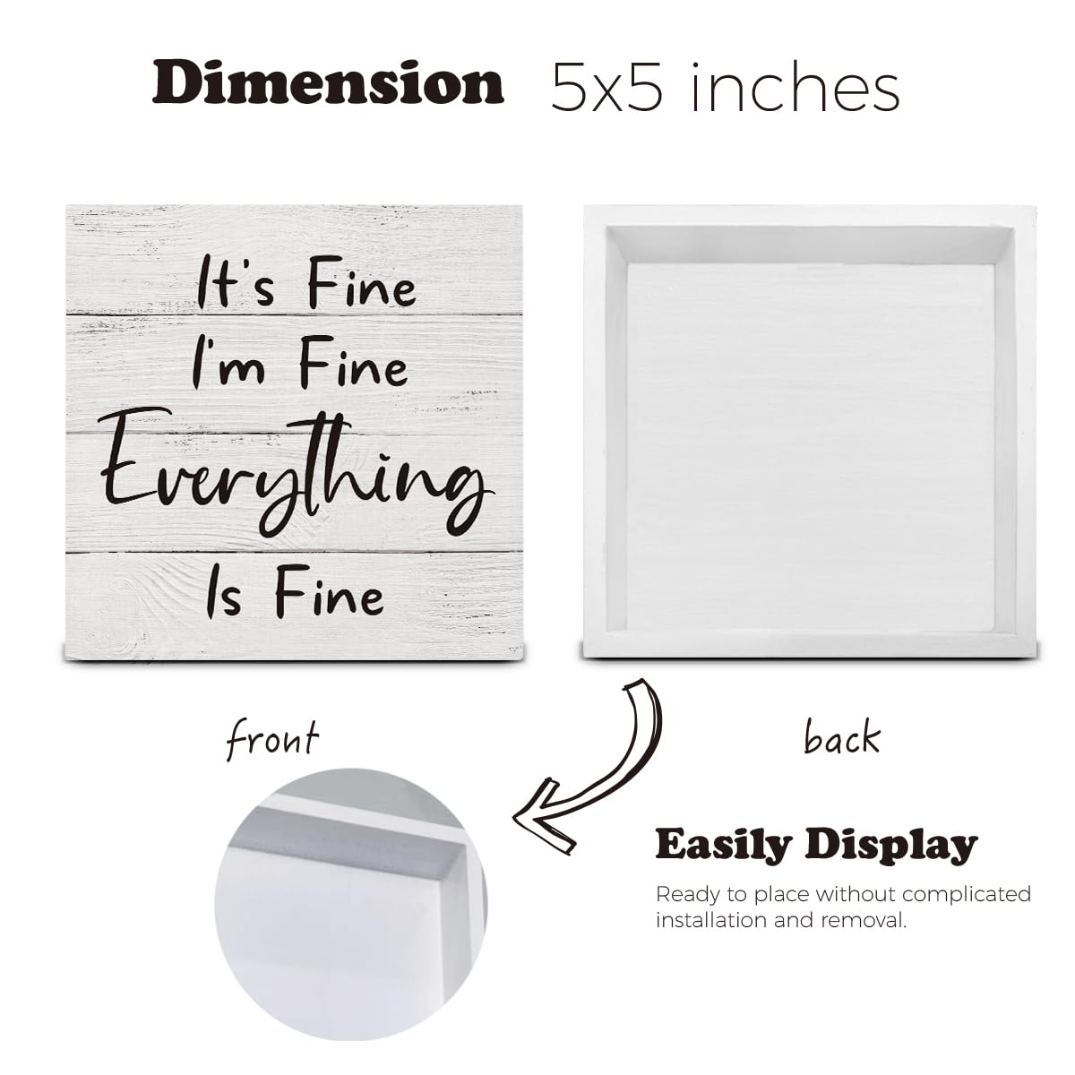 It'S Fine I'M Fine Everything Wooden Box Sign Desk Decor, Farmhouse Wood Box Sign For Home Shelf Table Decoration 5 X 5 Inch