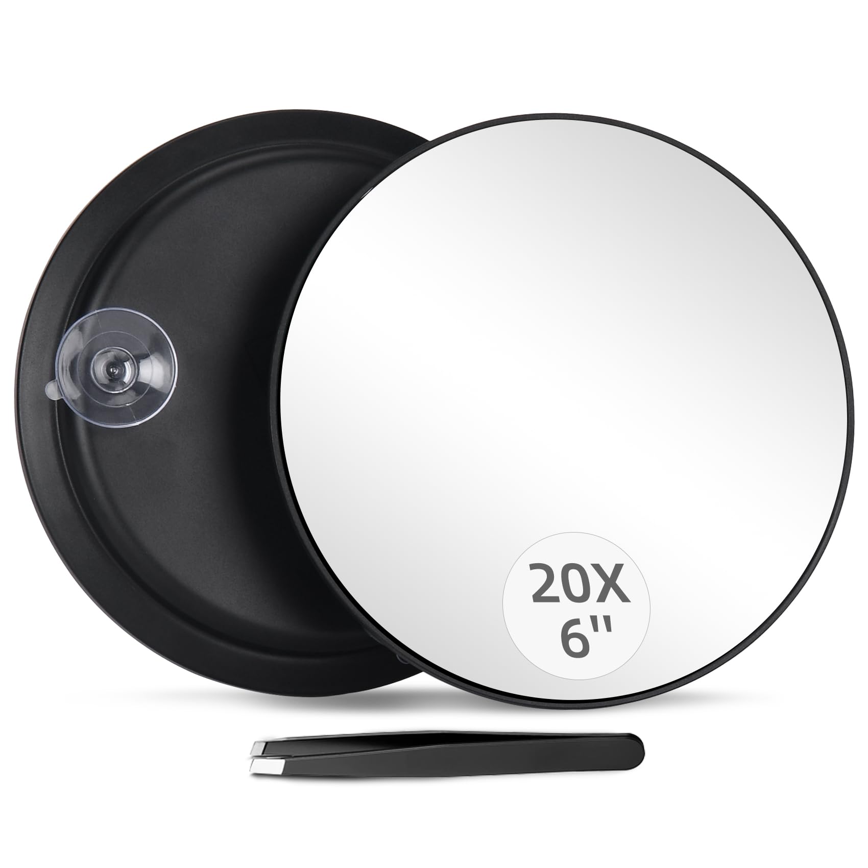 20X Magnifying Mirror and Tweezers Kit, 6 Inch Round Magnifying Makeup Mirror, 20X Magnification Compact Mirror 3 Suction Cups M
