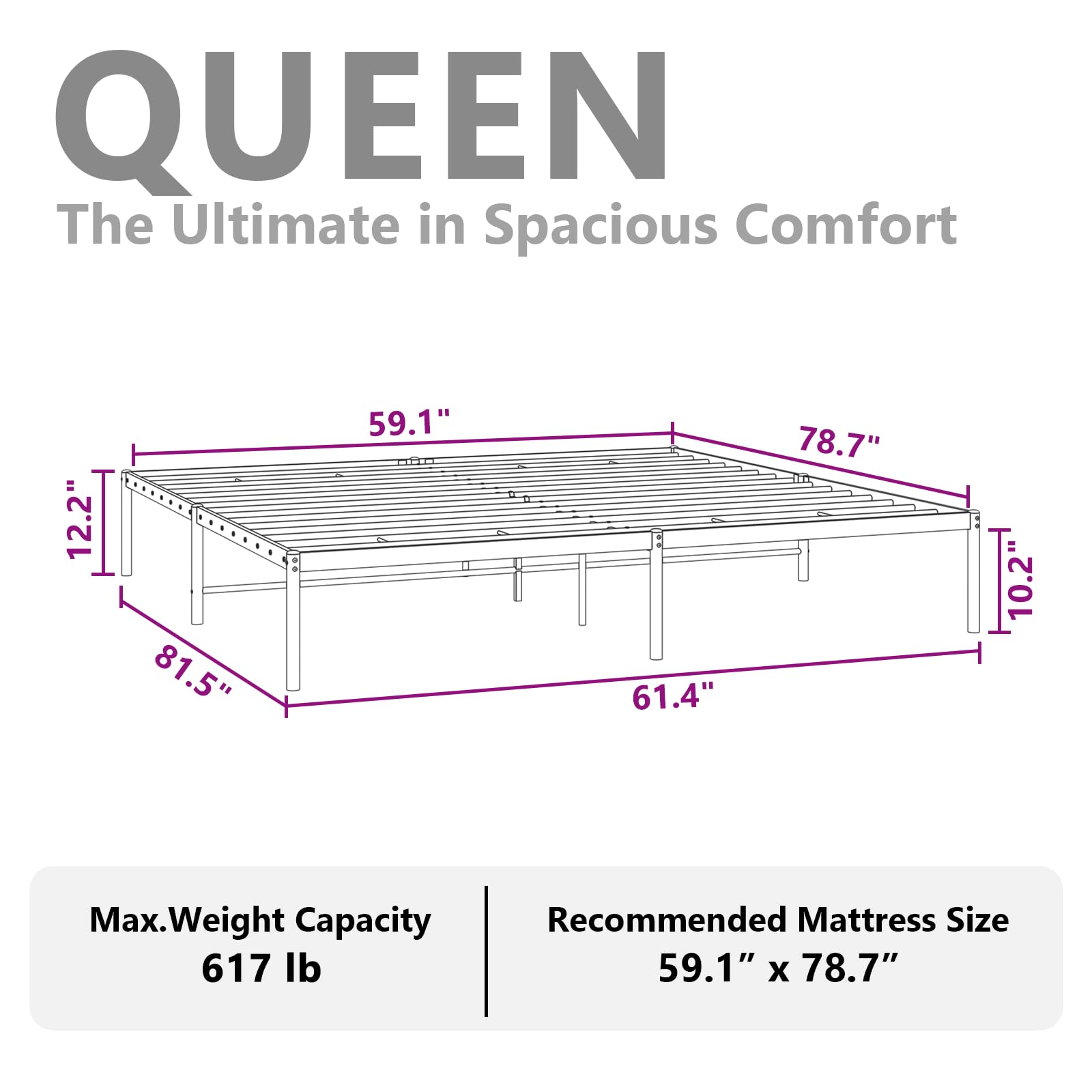 vidaXL 12-Inch White Metal California King Bed Frame, Heavy-Duty Construction with Under-Bed Storage for Modern Bedroom, No Box Spring Needed & Easy Assembly, No Mattress