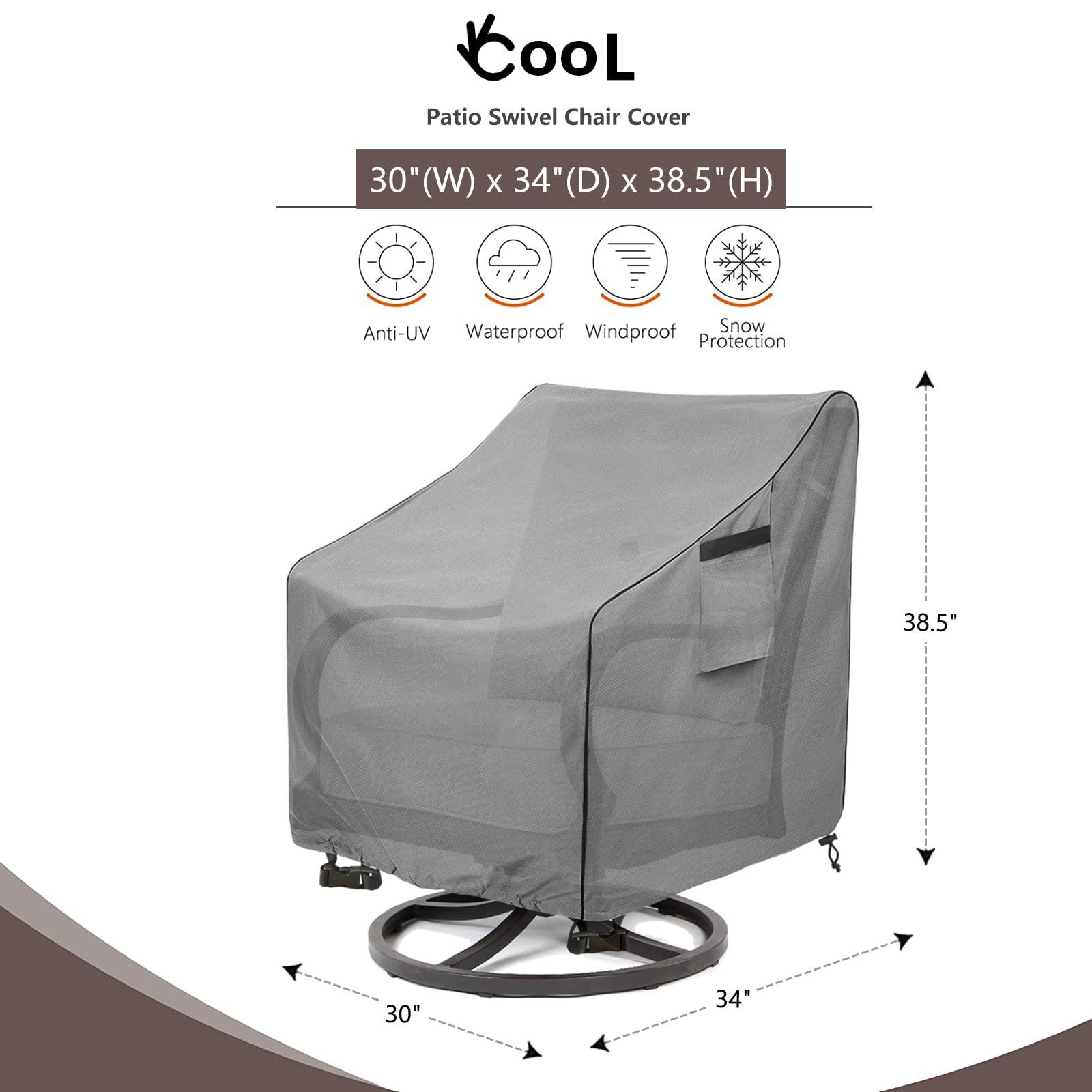 Okcool Outdoor Swivel Chair Cover 2 Pack,Outdoor Furniture Patio Chair Covers Waterproof Clearance,(30'' W X 34'' D X 38.5'' H)