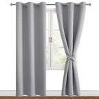 Hiasan Blackout Curtains For Bedroom, 38 X 84 Inches Long - Thermal Insulated & Light Blocking Window Curtains For Living Room, 2 Drape Panels Sewn With Tiebacks, Silver Grey