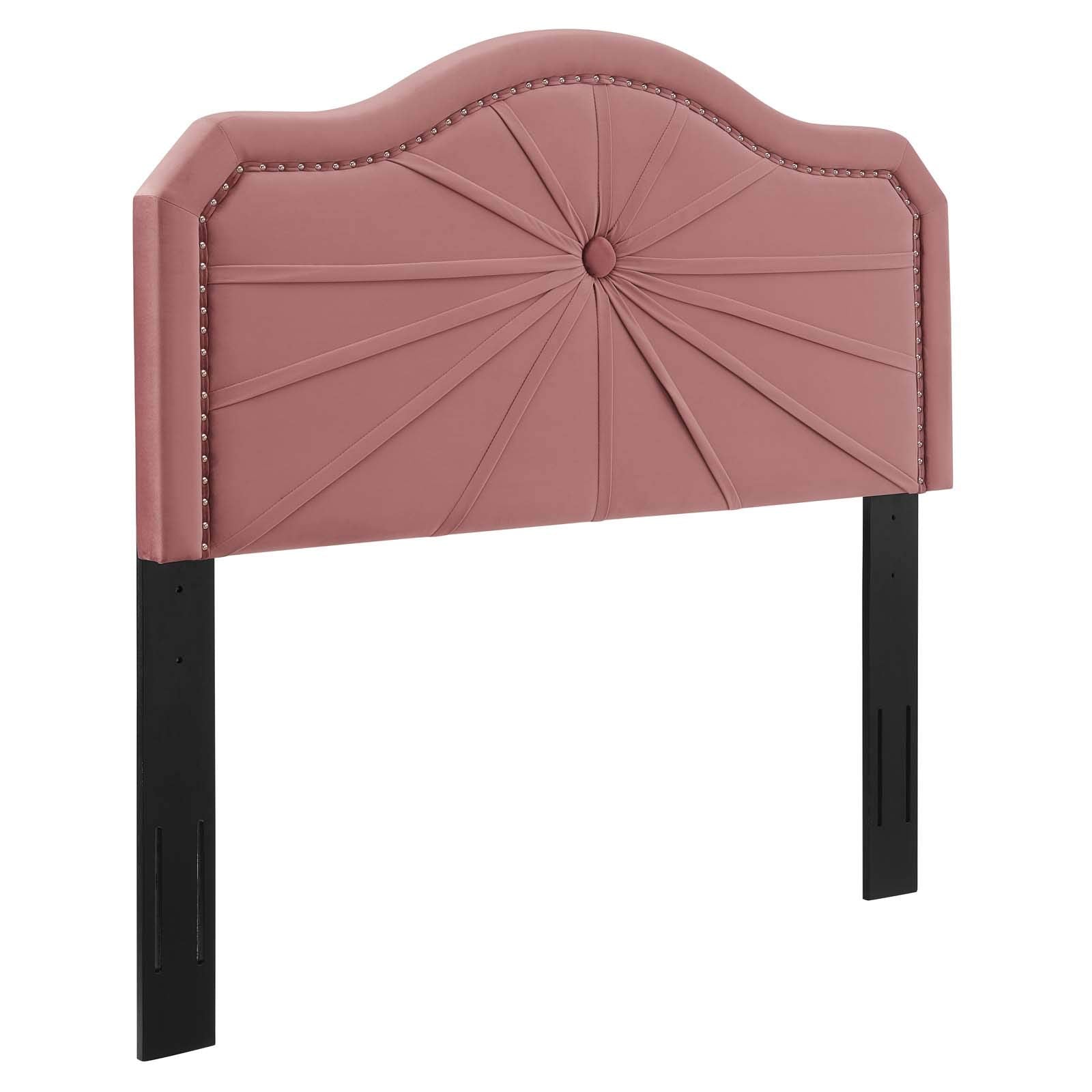 Modway Kristin Pleated Performance Velvet King/California King Headboard in Dusty Rose with Nailhead Trim