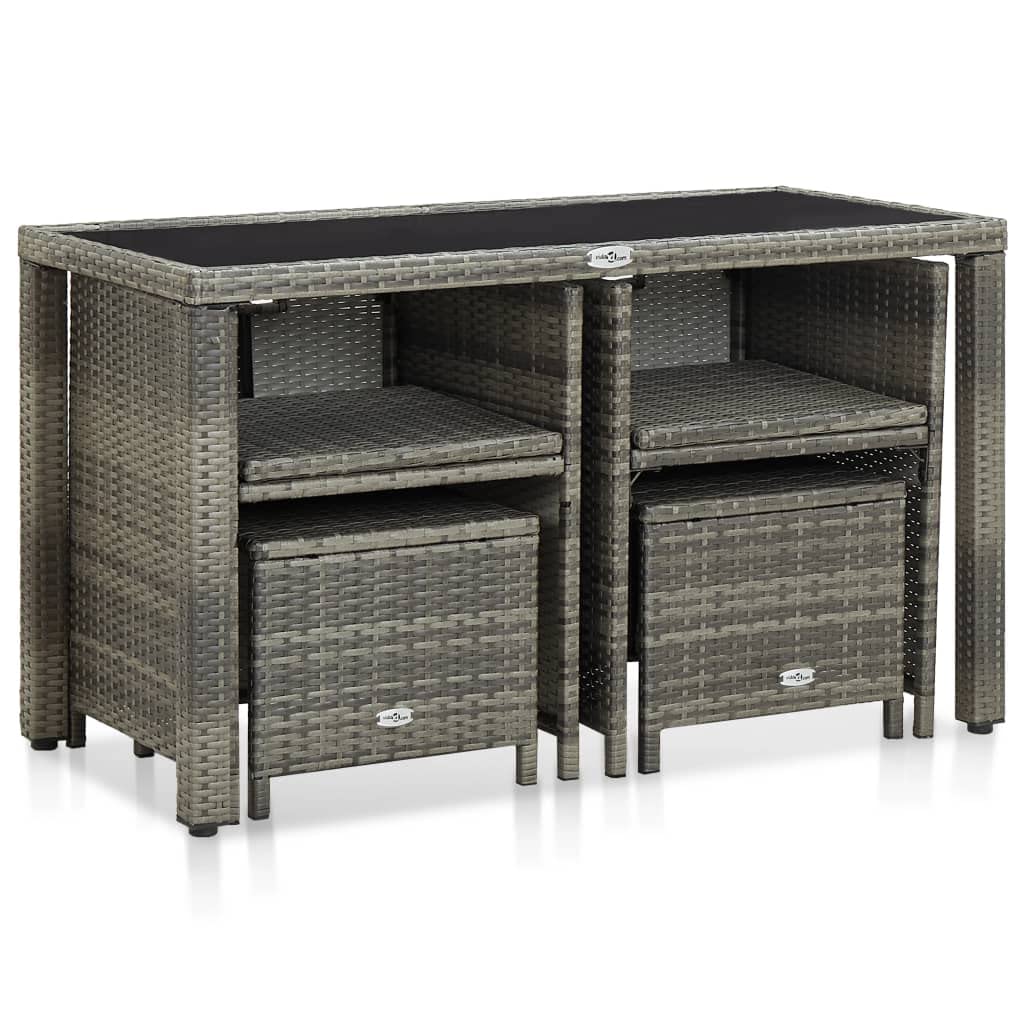 vidaXL 5 Piece Outdoor Dining Set with Cushions Poly Rattan Gray