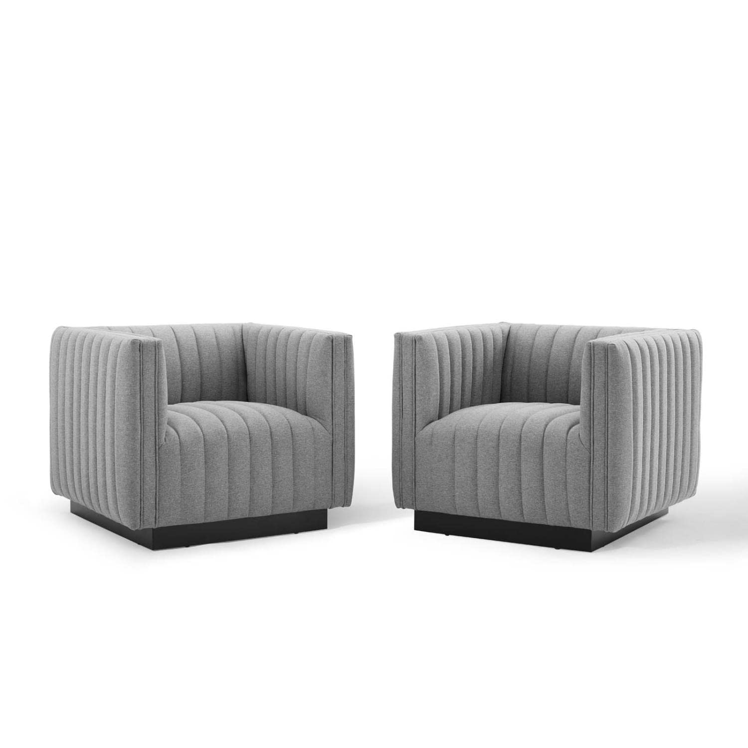 Modway Eei-5045-Lgr Conjure Tufted Armchair Upholstered Fabric Set Of 2, Light Gray