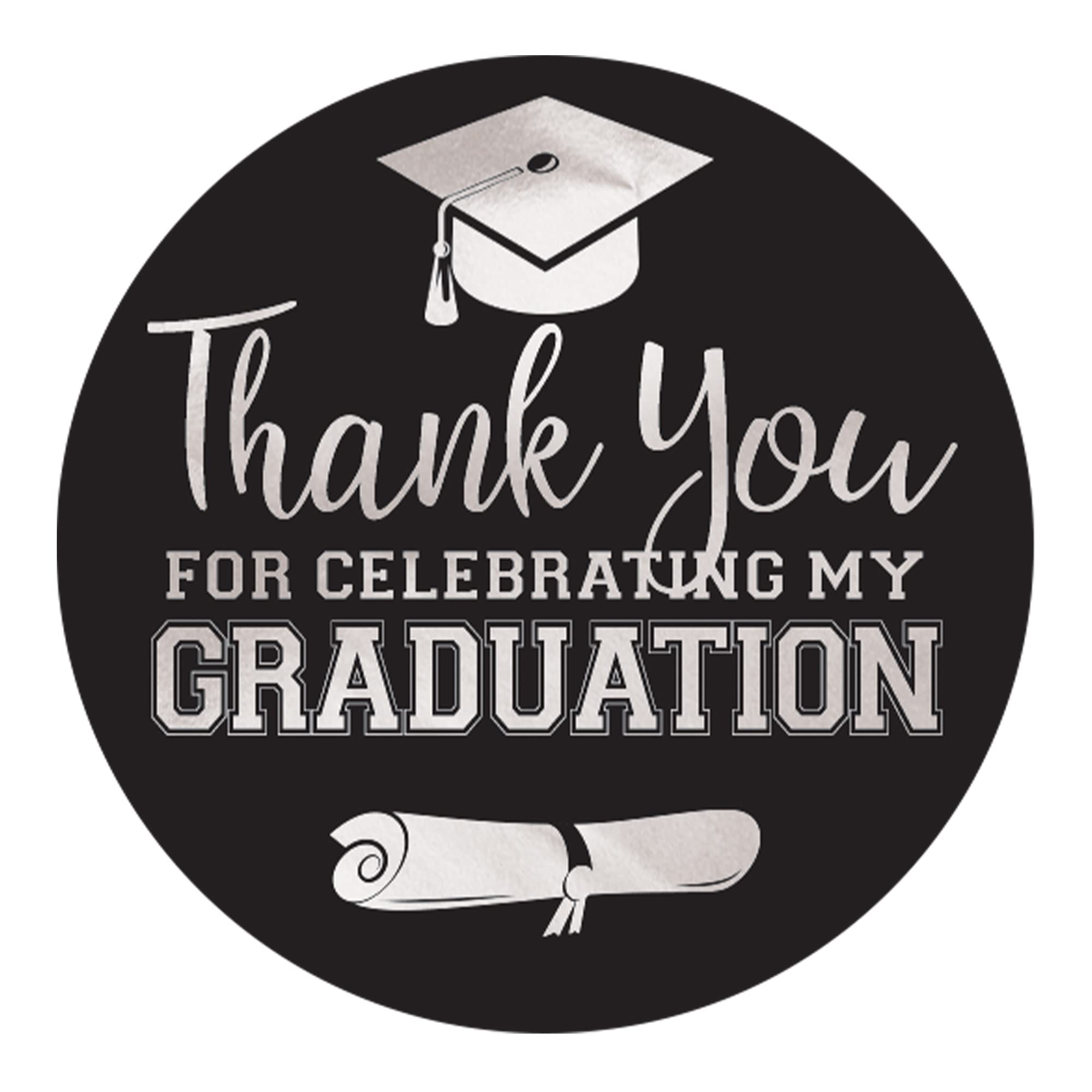 Black And Silver Graduation Thank You Favor Labels, Graduation Thank You Stickers 2025, 40 Count