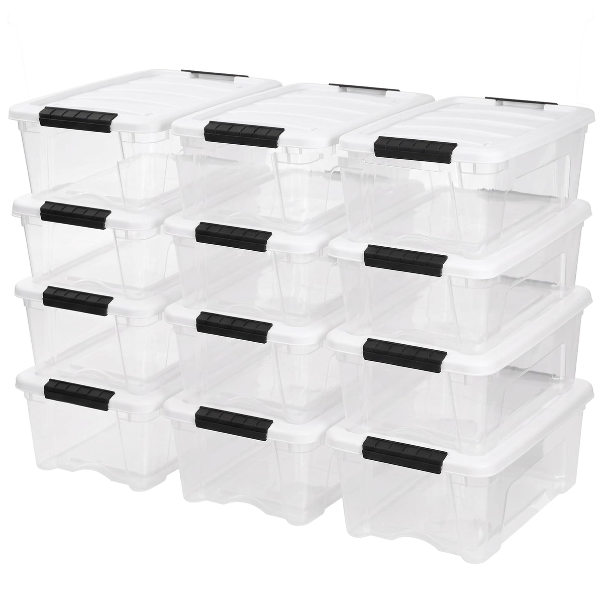IRIS USA 12Pack 13 Quart Stackable Storage Bins with Lids, Clear/White