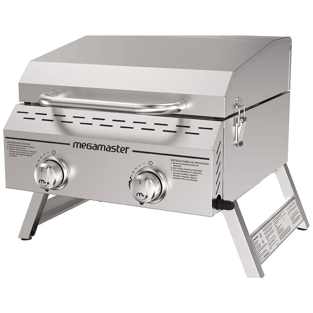 Megamaster Premium Outdoor Cooking 2-Burner Grill, While Camping, Outdoor Kitchen, Patio Garden, Barbecue With Two Foldable Legs
