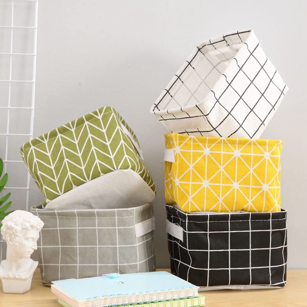 VazzLox (Pack of 5) Foldable Multipurpose Storage Box Small Canvas Fabric Organizer Baskets for Organizing Multi Purpose Storage