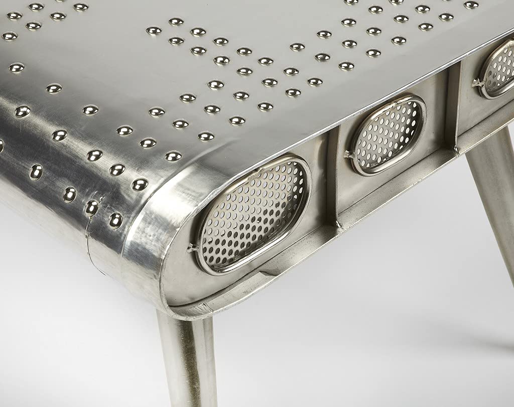 HomeRoots Silver Iron, MDF, Wood Solids Midway Aviator Coffee Table