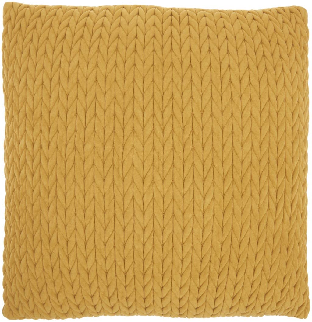 HomeRoots White Polyester Mustard Braided Chevron Throw Pillow