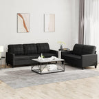 vidaXL Black Faux Leather Sofa Set with Pillows, Two Piece, Contemporary Style, Sturdy Metal and Plywood Frame Structure, Comfortable Foam Filled Seats