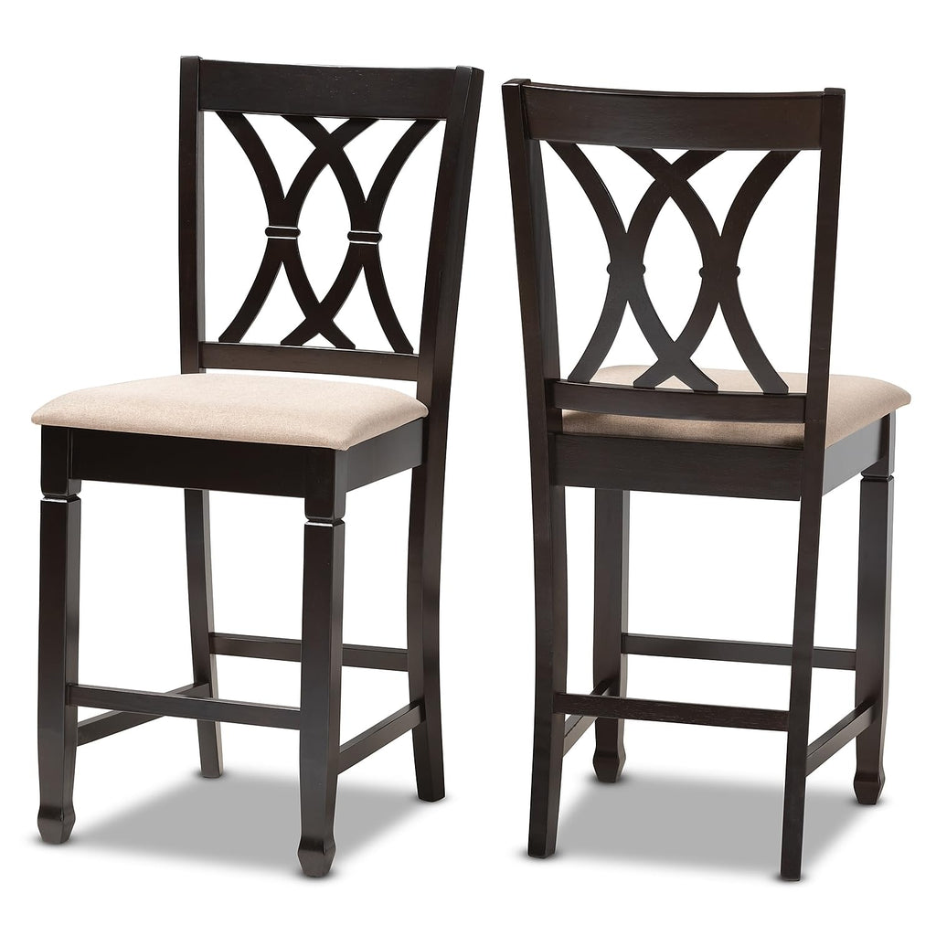 Baxton Studio Reneau Contemporary Fabric Cut-Out Back Counter Stool, Sand Brown and Espresso, 2-Pieces/Set (153-2PC-9595-HT)