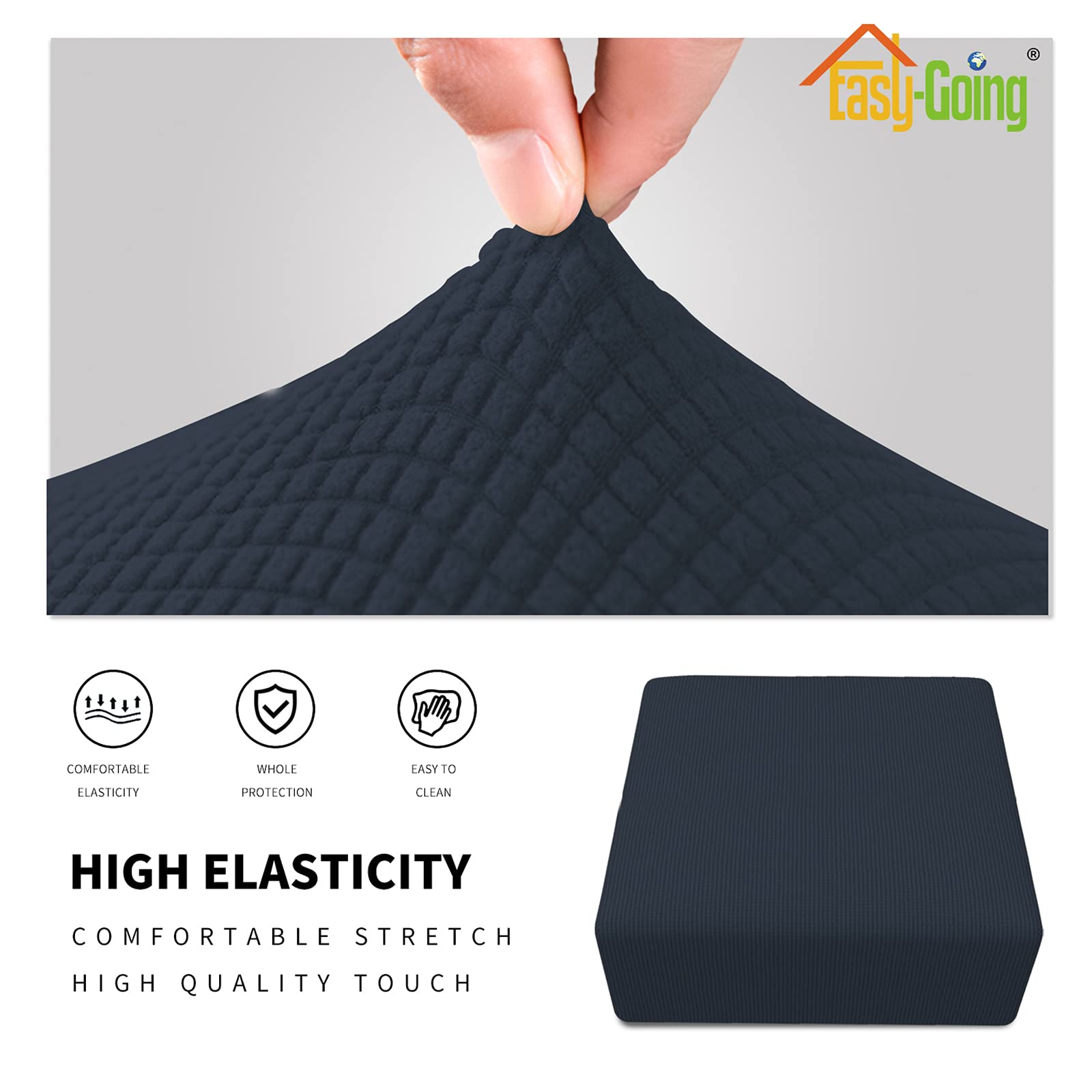 Easy-Going Stretch Square Ottoman Cover Folding Storage Stool Furniture Protector Soft Rectangle Slipcover With Elastic Bottom (30X30X15Inch, Dark Blue)