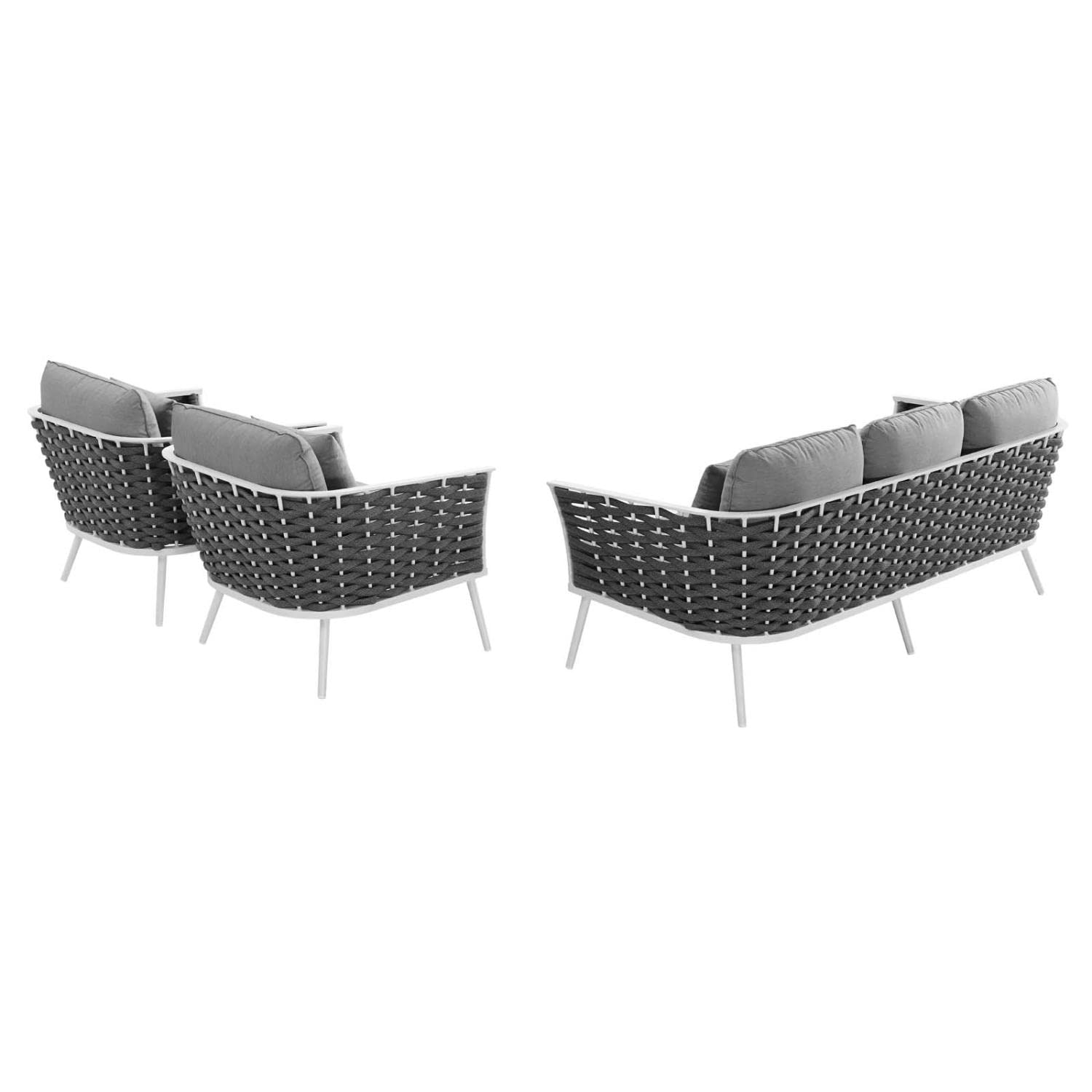 Modway Stance Outdoor Patio Aluminum, Sofa And Two Armchairs, White Gray