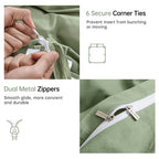 Jellymoni Light Green Duvet Cover California King - 100% Washed Cotton Linen Like Textured Comforter Cover, 3 Pieces Breathable