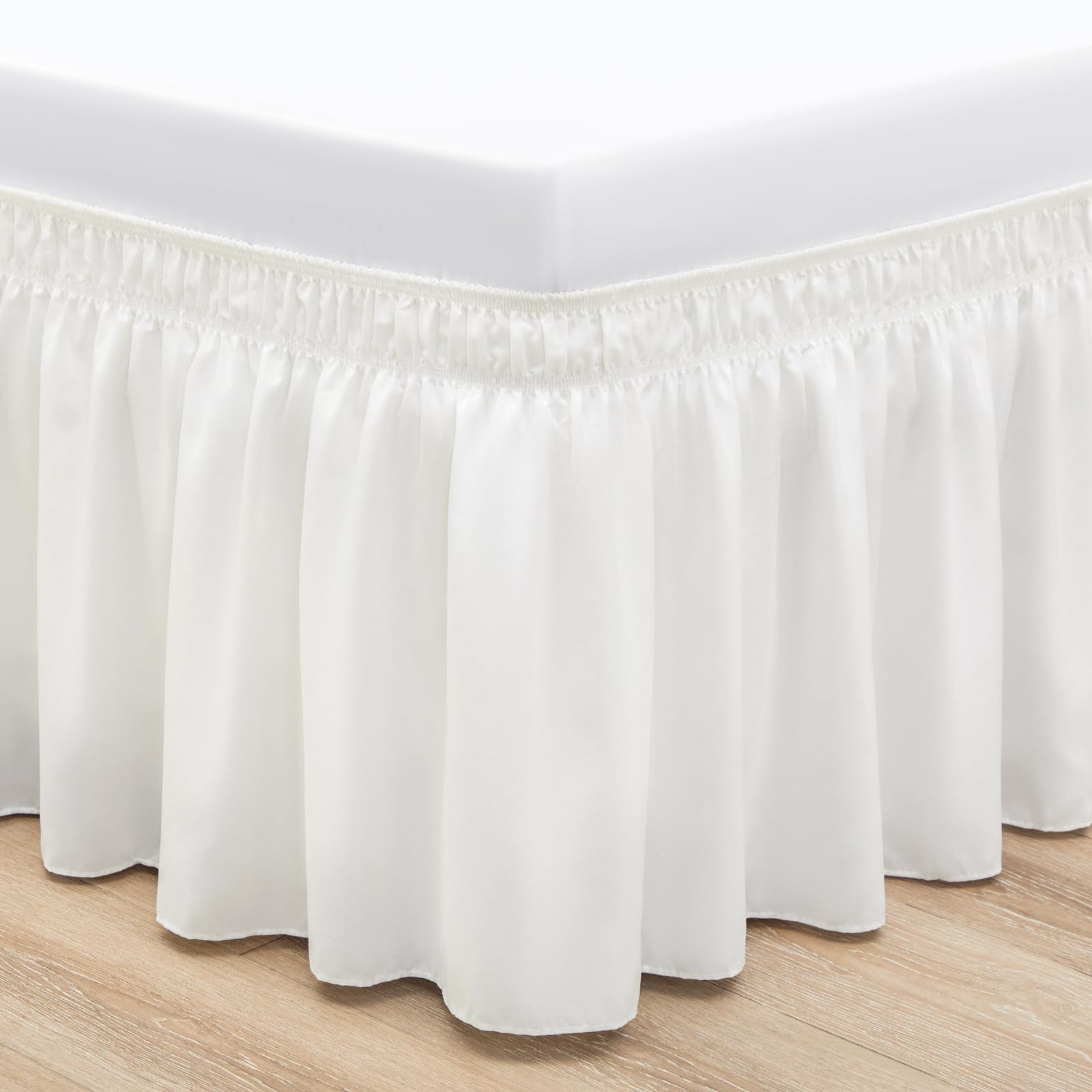 Rimela Bed Skirts Full Size Ivory Dust Ruffle 15 Inch Drop, Wrap Around Elastic Adjustable Bedskirt, Bed Skirt For Adjustable Be