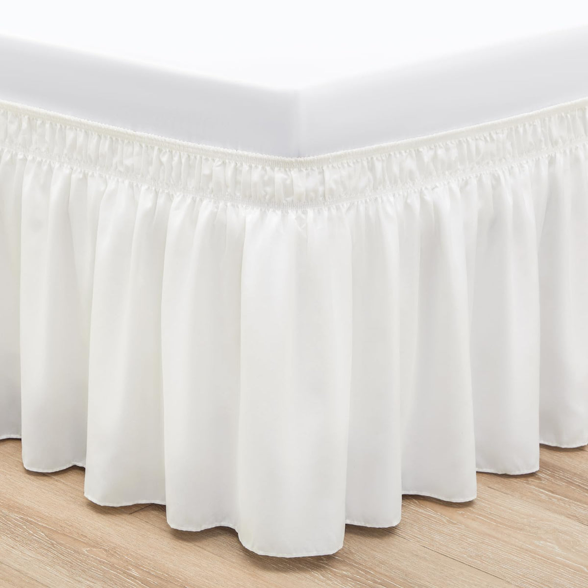 Rimela Ivory King Size Bed Skirt 15 Inch Drop, Elastic Bed Skirts Cal King Dust Ruffle, Ivory Bedskirt For Adjustable Bed Base S