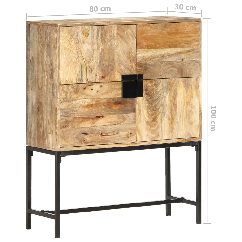 vidaXL Rustic Solid Mango Wood Highboard with Powder Coated Steel Legs and 4 Doors for Storage - Brown & Black, Size 31.5&quot;x11.8&quot;x39.4&quot;
