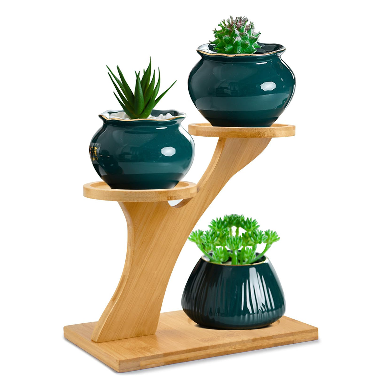 Xxxflower Bamboo Plant Stand ,3 Tiers Indoor Succulent Windowsill Shelf - Small Tabletop Plant Holder For Home, Office, Living R