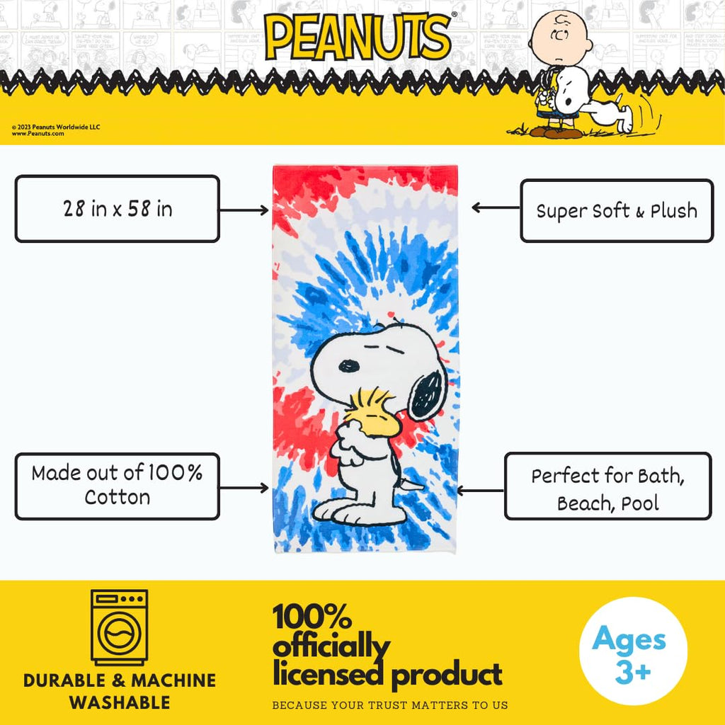 Franco Collectibles Peanuts Snoopy & Woodstock Super Soft Cotton Bath/Pool/Beach Towel, 58 In X 28 In, (100% Officially Licensed