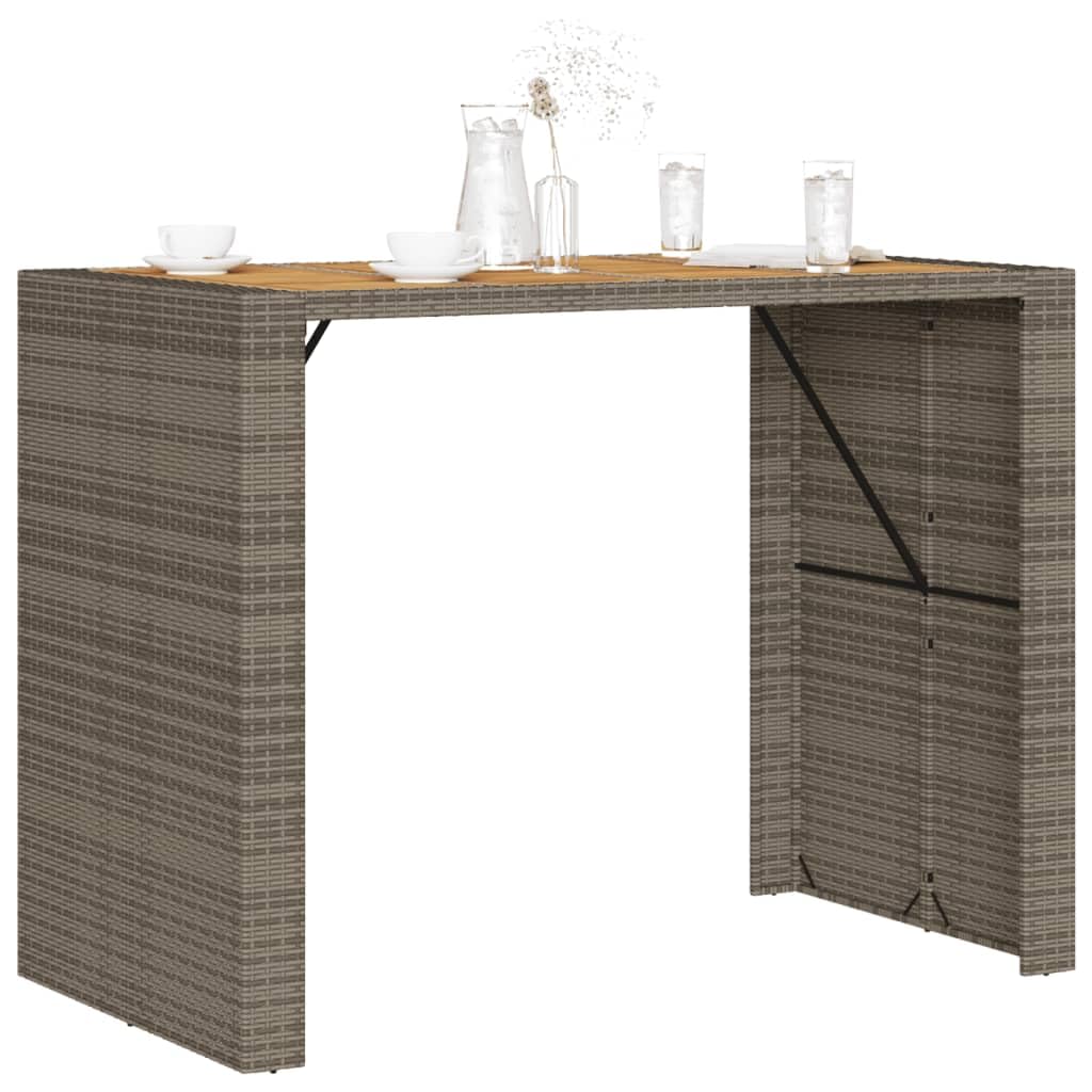 vidaXL Patio Table with Acacia Wood Top - Outdoor Garden Furniture, Gray Poly Rattan, Powder-Coated Steel Frame - 57.1 x 31.5 x 43.3