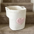 CiaoHER Cotton Rope Stair Basket with Handles, White, 1pack