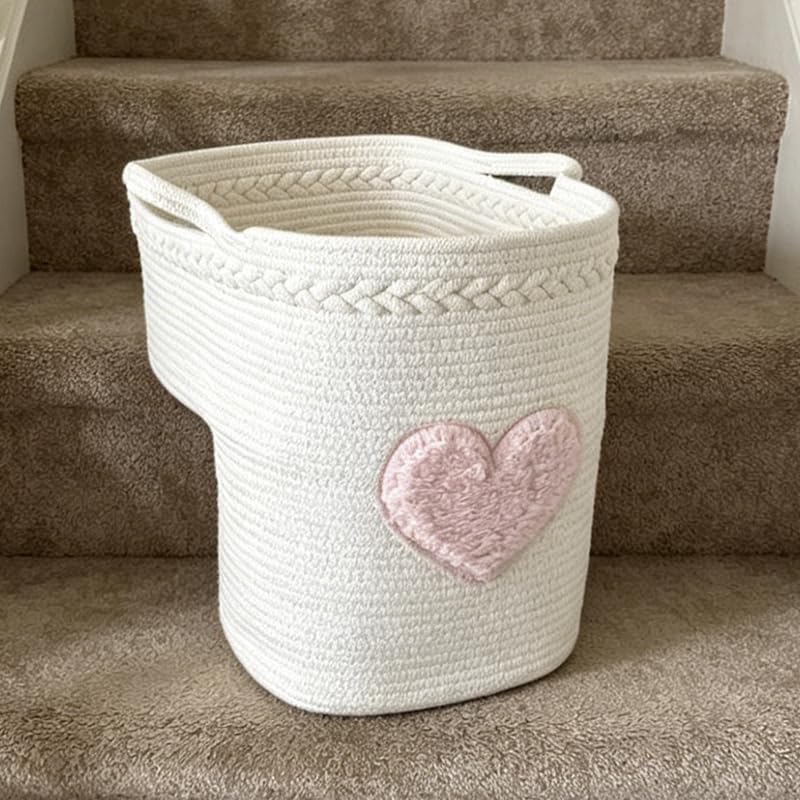 CiaoHER Cotton Rope Stair Basket with Handles, White, 1pack