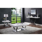 Acme Zander Coffee Table in White Printed Faux Marble and Mirrored Silver Finish