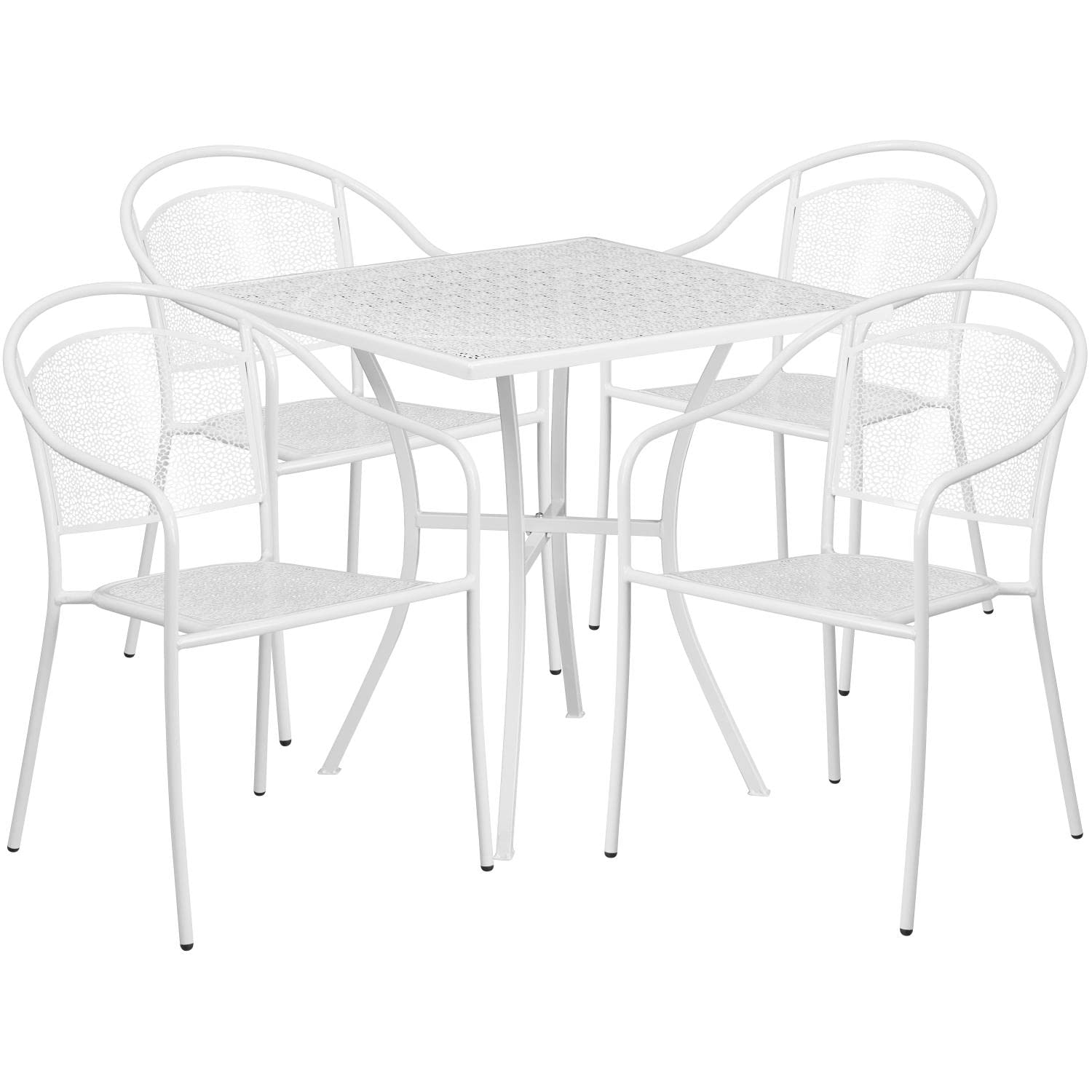Flash Furniture Oia Commercial Grade 28' Square White Indoor-Outdoor Steel Patio Table Set With 4 Round Back Chairs