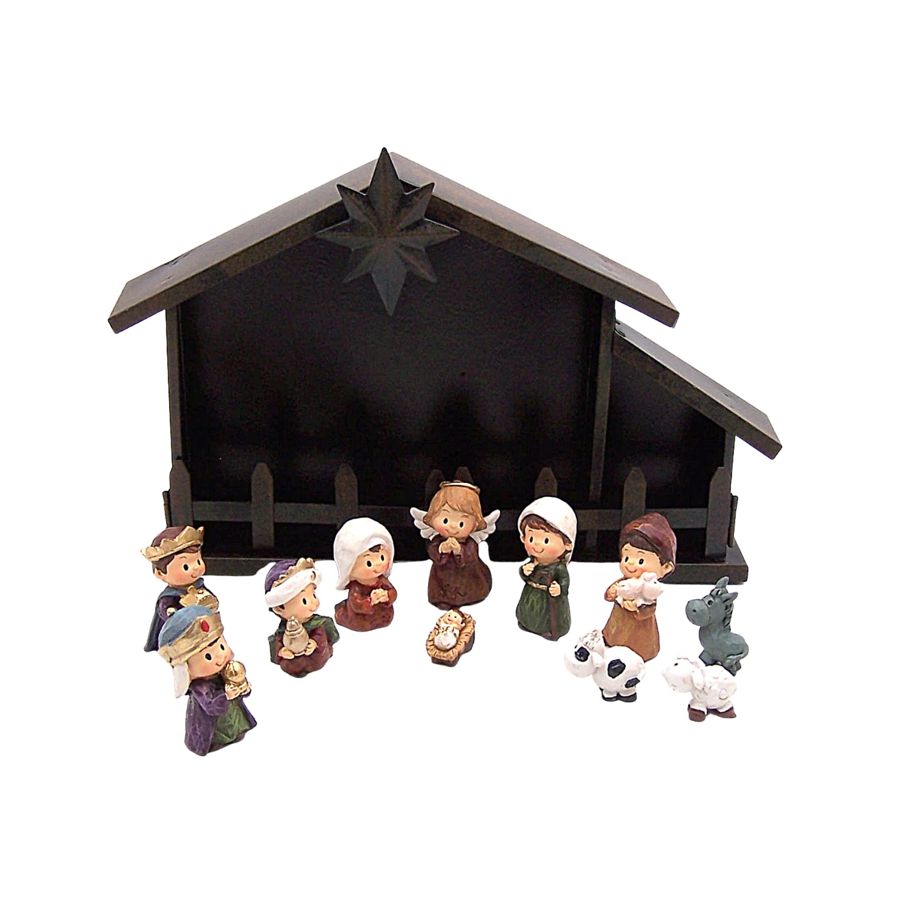 Wowser Nativity Christmas Set with a Metal Creche, 11 Pieces, Freestanding Tabletop Christmas Decoration, Holiday D  cor, 7.5 In