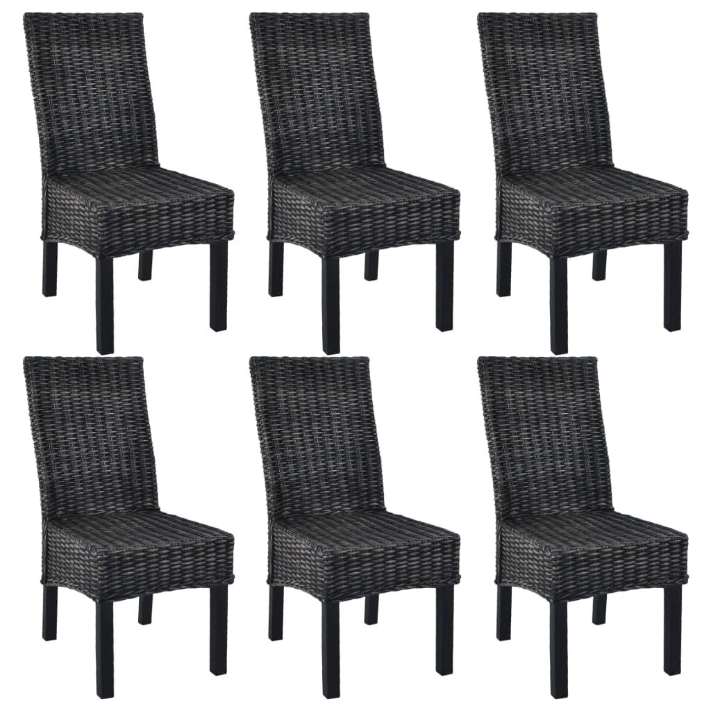 vidaXL Dining Chairs 6 Pcs, Kitchen Living Room Side Chair, Armless Side Chair with Solid Wood Legs, Farmhouse Style, Black Kubu Rattan and Mango Wood