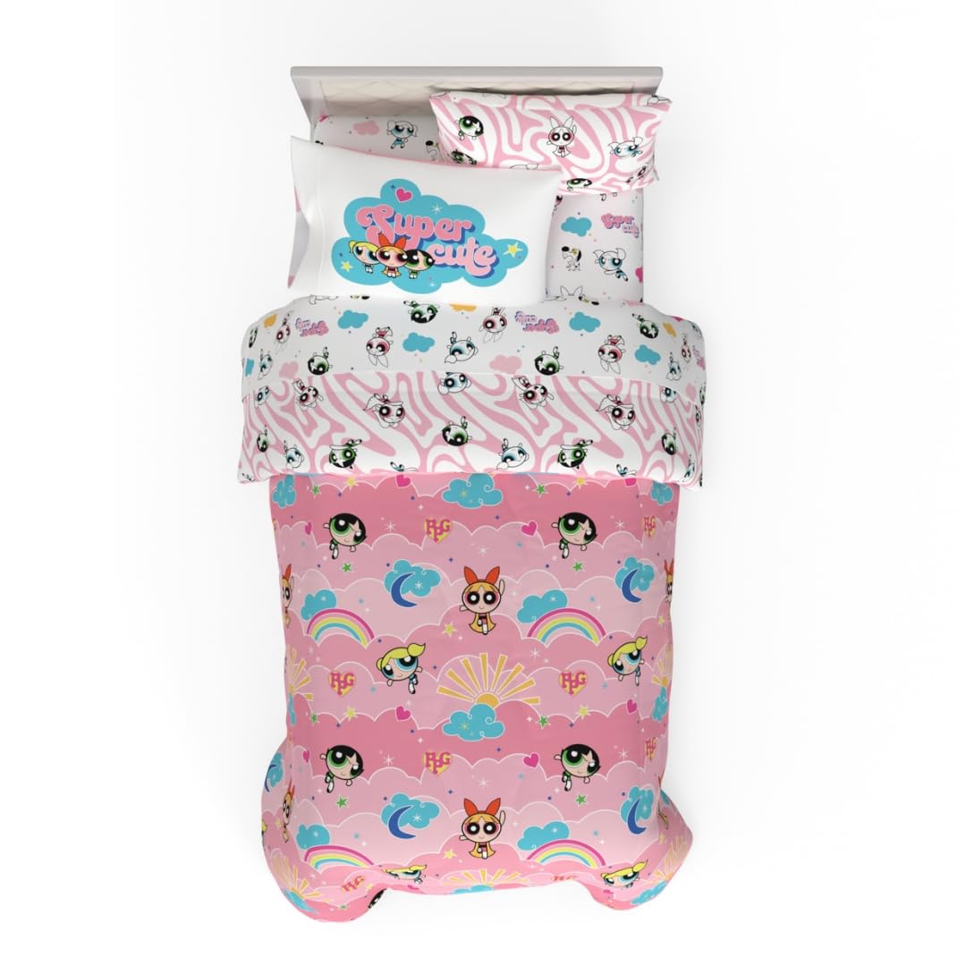 Franco Collectibles Powerpuff Girls Bedding 5 Piece Super Soft Comforter And Sheet Set With Sham, Twin, (100% Official Licensed