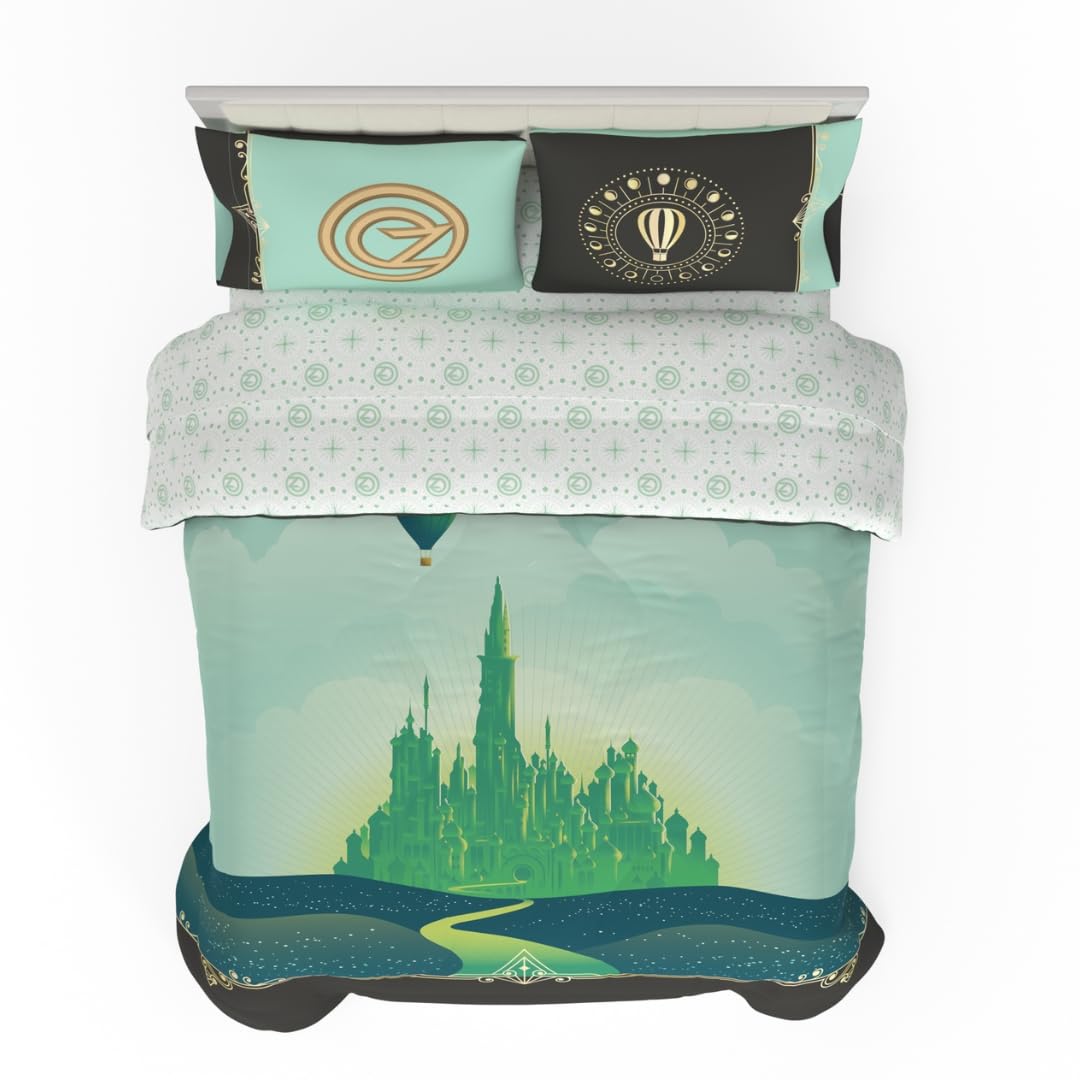 Franco Collectibles Wicked Elphaba And Glinda Bedding 5 Piece Super Soft Reversible Comforter And Sheet Set, Queen, (Officially