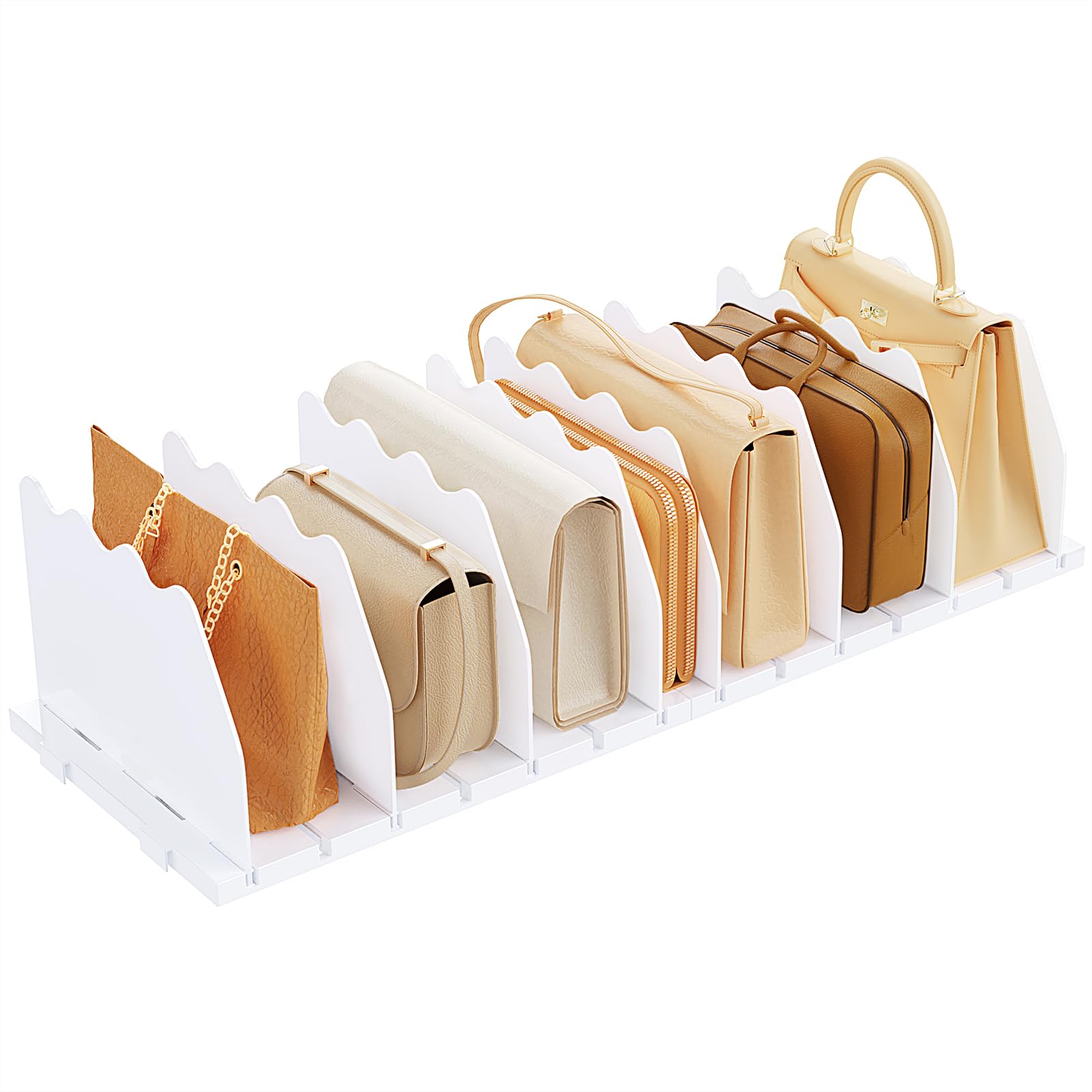 Spacekeeper Shelf Divider For Closet, Adjustable Purse Organizers Handbag Separators Storage Organizer Bookshelf Separator Dividers In Bedroom Office Kitchen Bathroom, White
