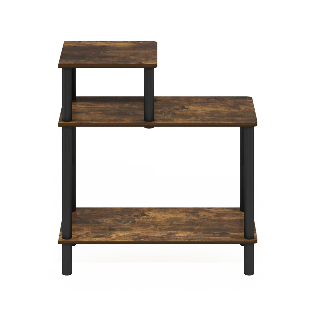Furinno Turn-N-Tube 3-Tier Rectangular Sofa Side Table, End Table with Open Shelves, Amber Pine/Black