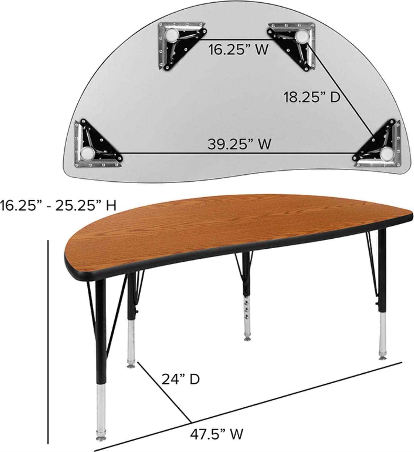 Flash Furniture 47.5" Circle Wave Collaborative Laminate Activity Table Set With 14" Student Stack Chairs, Oak/Black