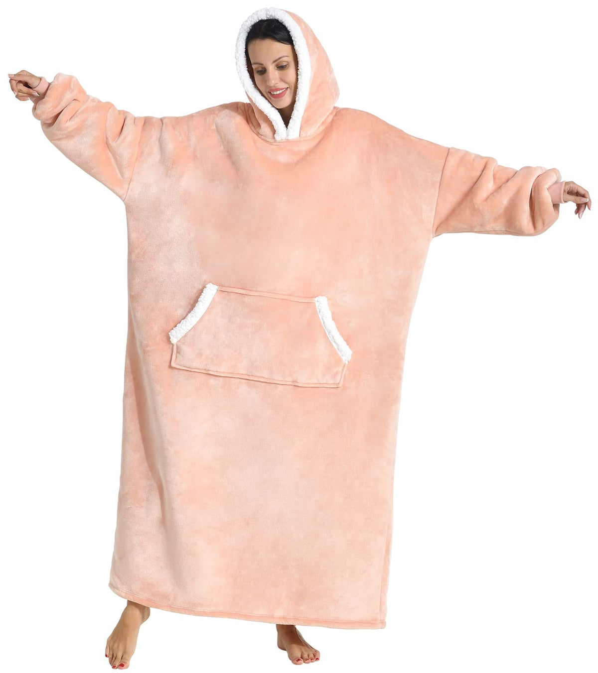 Wearable Blanket Hoodie For Women/Kids/Men, Oversized & Cozy Sherpa Lined Hoodie Sweatshirt Blanket(Pink,Long)