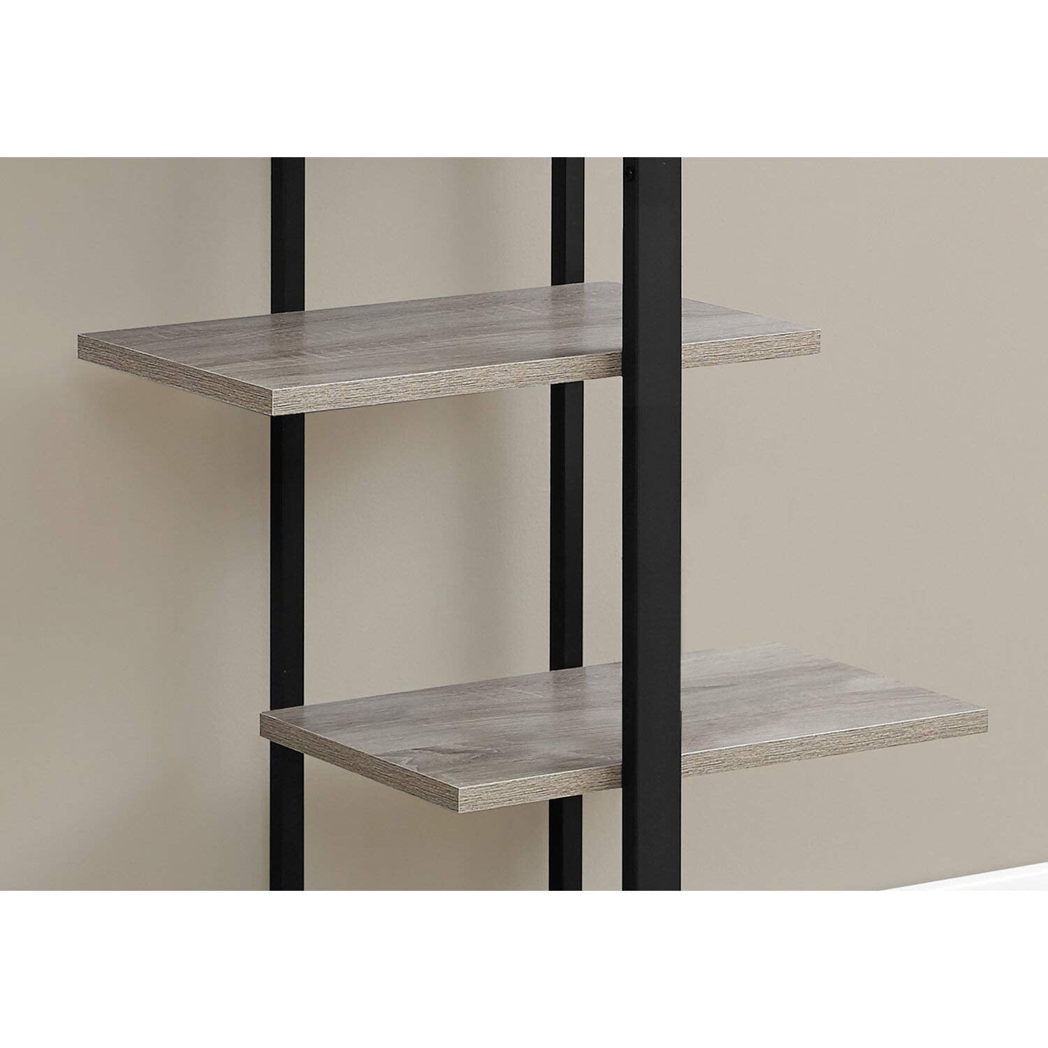 Monarch Specialties I Bookcase-60 H/Dark Taupe/Black Metal