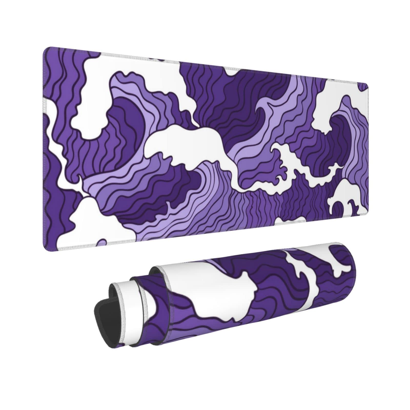 Japanese Purple Wave Large Mouse Pad Xl Extended Gaming Mouse Pad Mat Desk Pad With Stitched Edge,Full Desk Mousepad For Office,