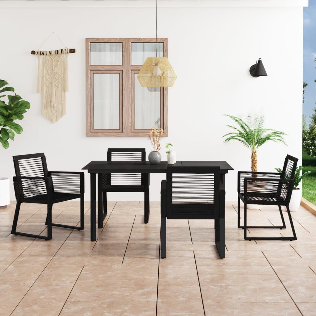 vidaXL 5-Piece Patio Dining Set with Armchairs - PVC Rattan - Black - Durable Steel Frame - Weather-Resistant - Easy Assembly - Ideal for Outdoor Dining, Garden, and Patio