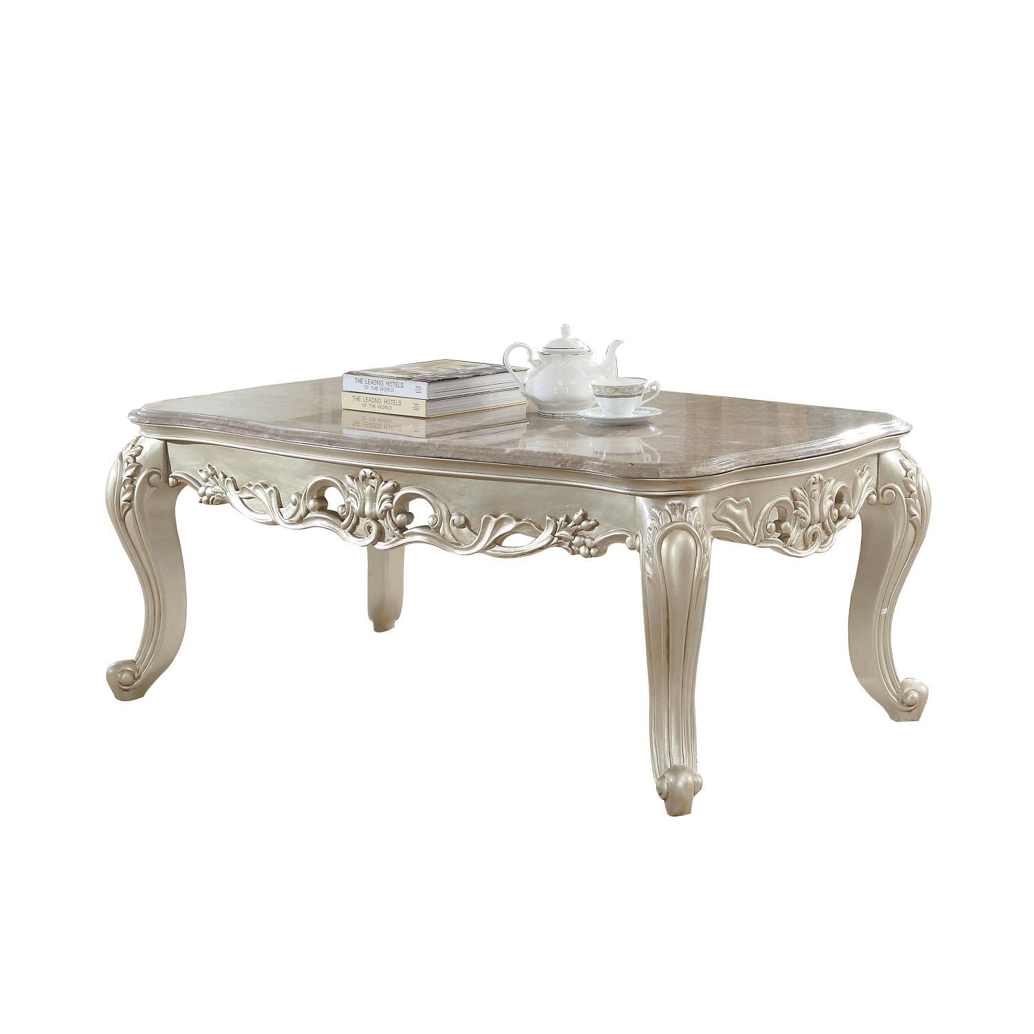 Acme Gorsedd Coffee Table in Marble and Antique White