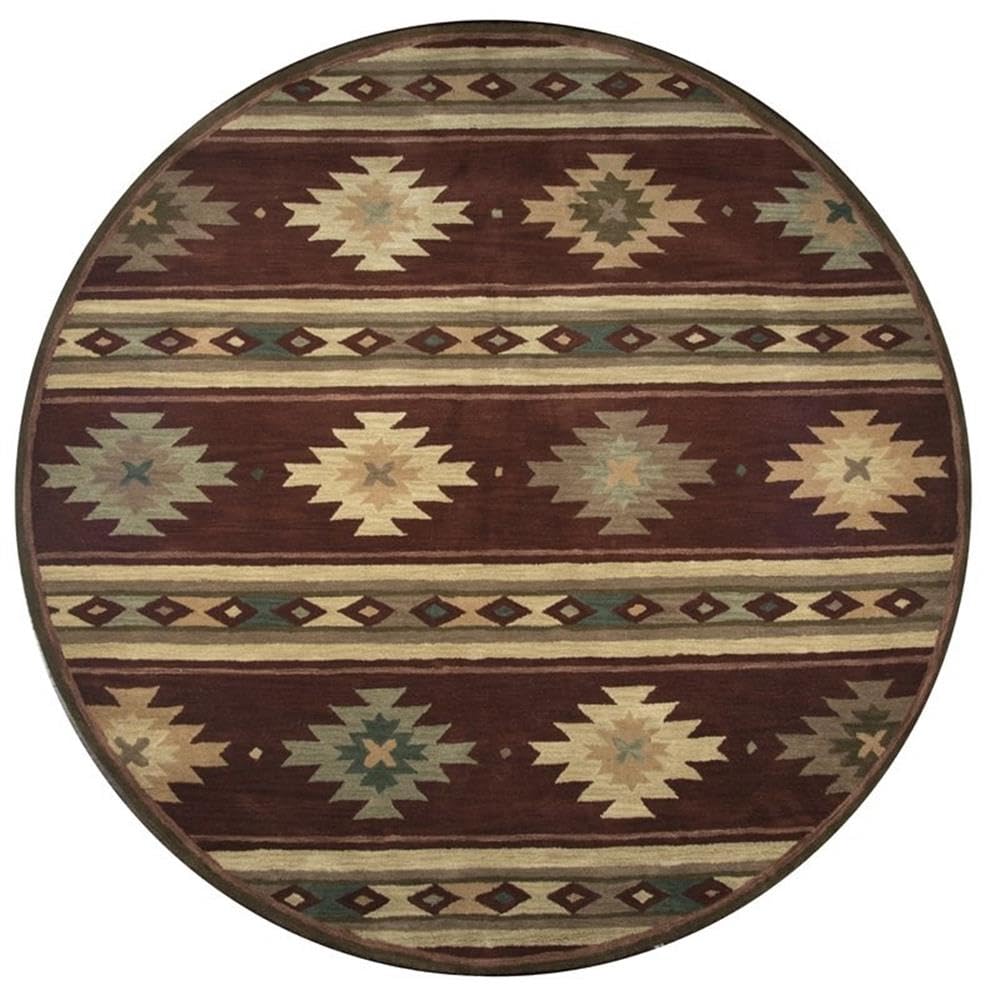 Rizzy Home Alora Decor Ryder 8' Round Tribal Burgundy/Tan/Khaki/Sage Hand-Tufted Area Rug