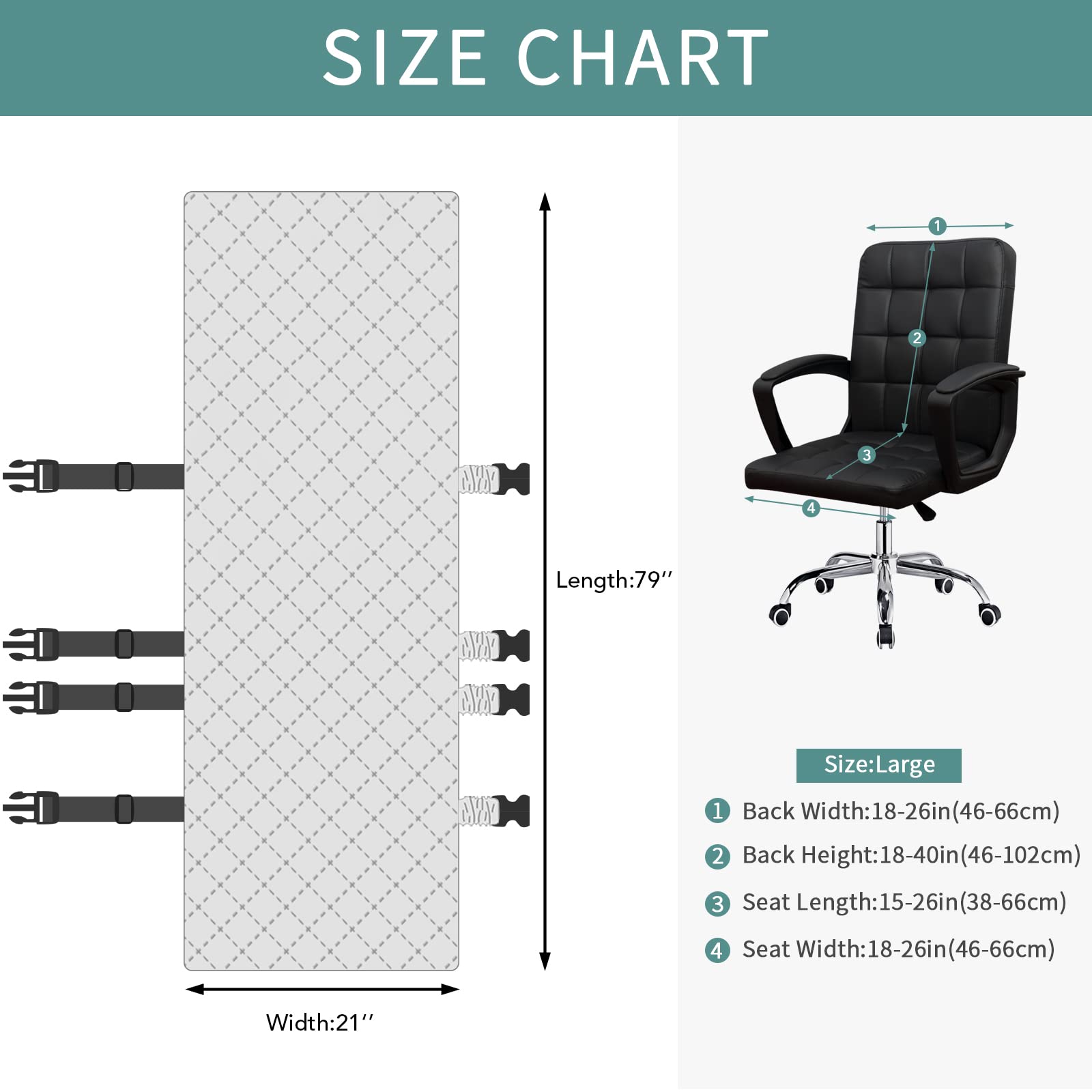 Easy-Going Reversible Office Chair Cover Water Resistant Dining Chair Cover Soft Desk Computer Chair Slipcover With Anti-Slip Buckle For Armchair Or Armless Chair (Large, White/White)