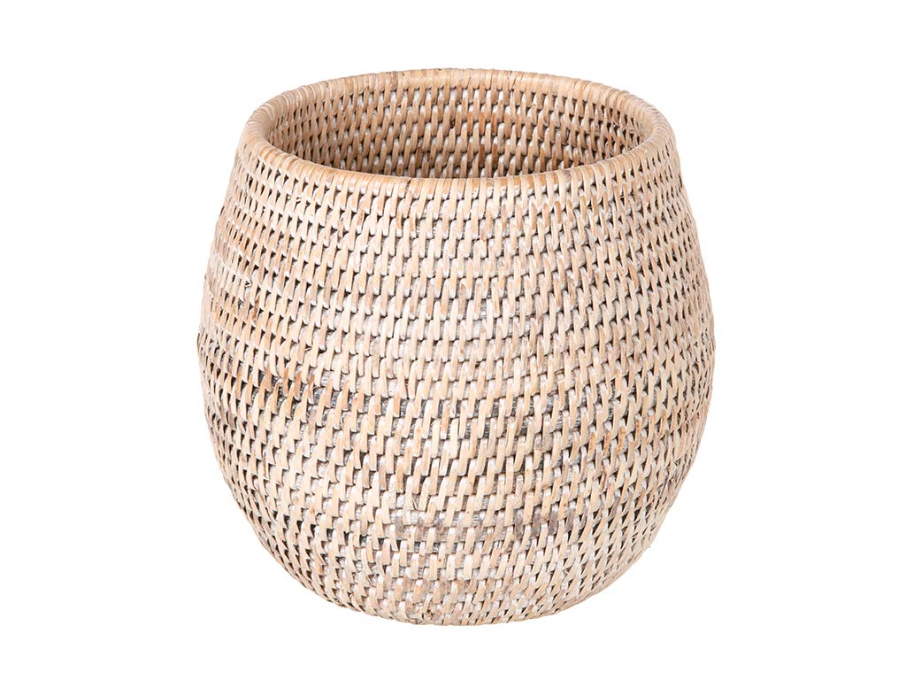 Kouboo La Jolla Coco Rattan Bowl, White-Wash, Small Planter
